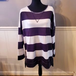 Long Sleeve, Oversized, White and Navy Striped Tunic